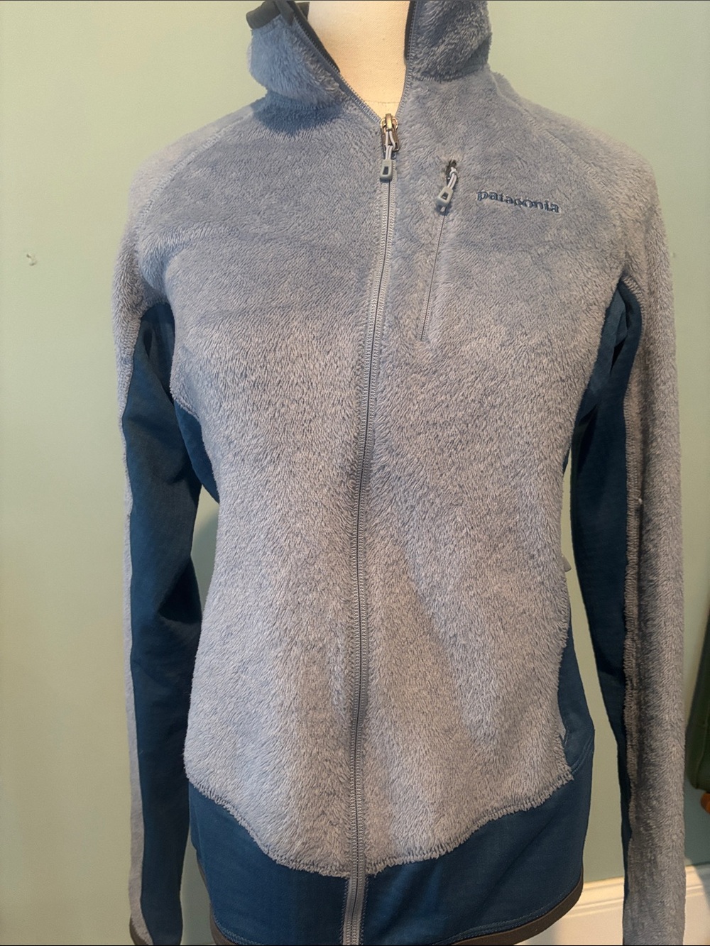 Patagonia Two-Tone Light Blue and Navy Teddy Fleece Jacket